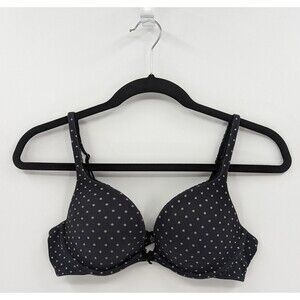 Victoria's Secret Bra Women's 36B Dark Gray Polka Dots Push Up